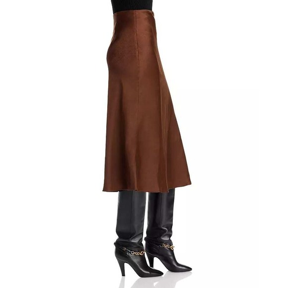 AQUA Bloomingdales Satin Midi Skirt Chocolate - Picture 11 of 13